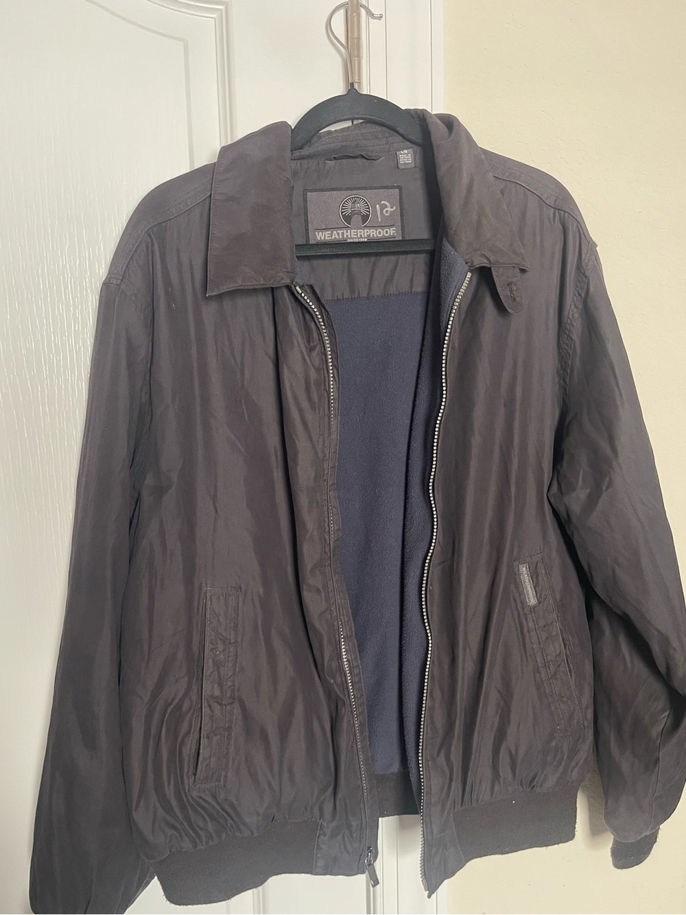 Weatherproof Men’s L Fleece Lined Hooded Jacket Black Full Zip Bomber